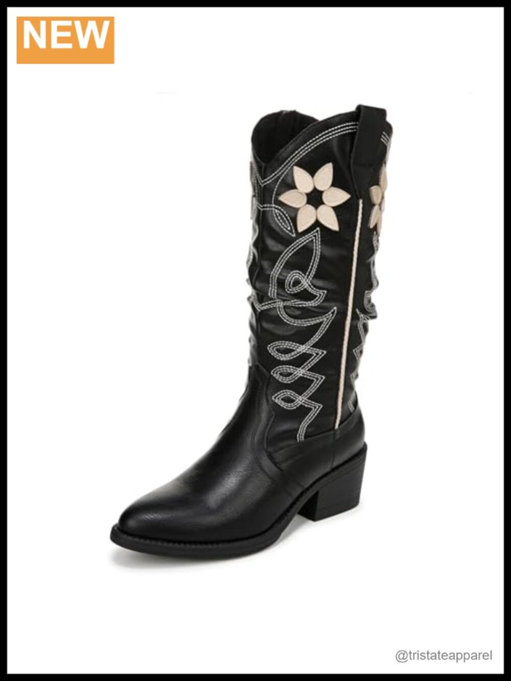 Faux Leather Western Ankle Boots Block Heel Zip